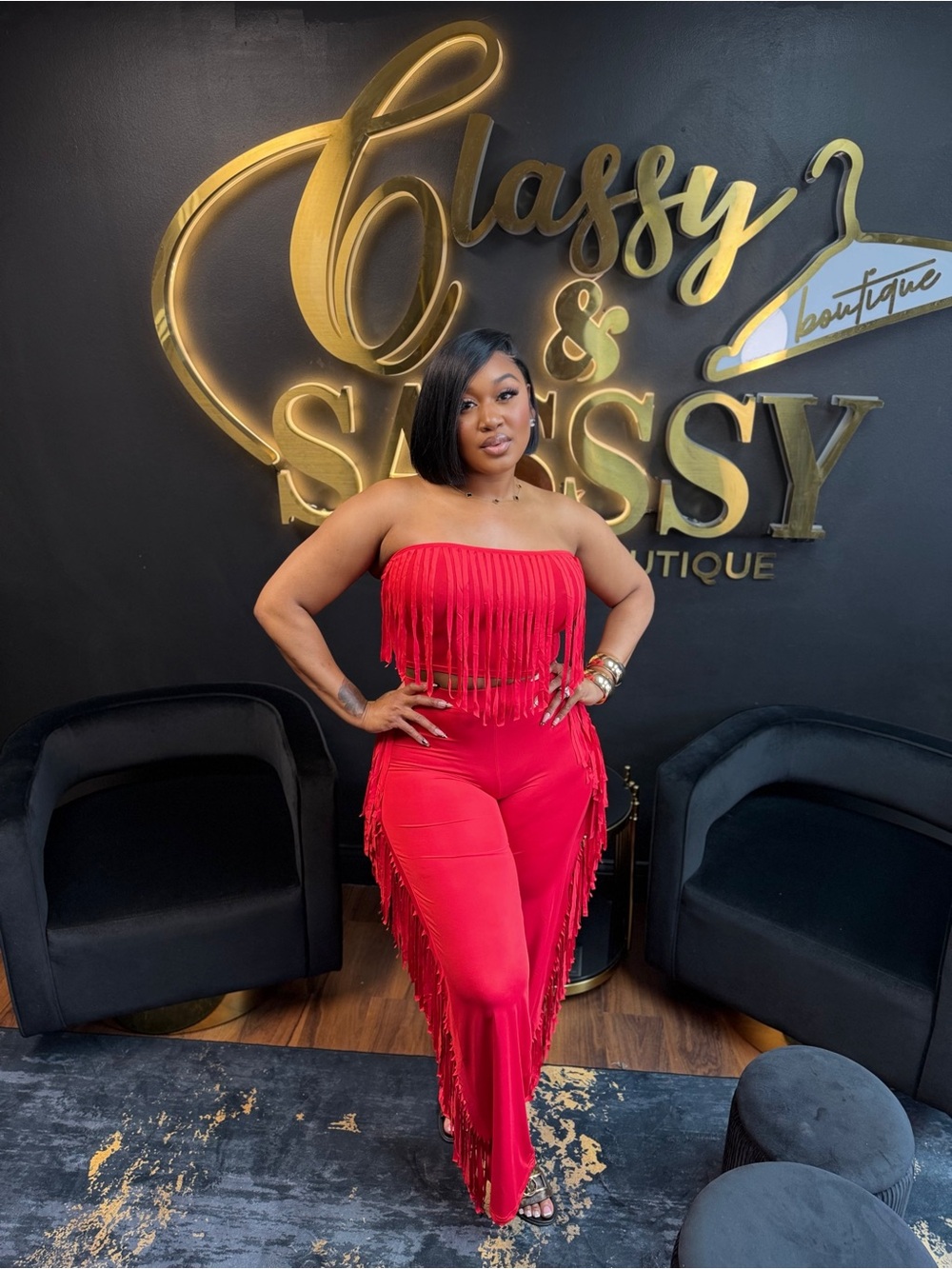 Red Fringe Strapless Jumpsuit - Women
